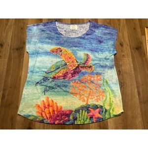 Kai Wahine Designs Shirt Women's Size XXL Multicolor Ocean Sea Turtle